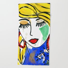 Girl Portrait Pop Art Beach Towel