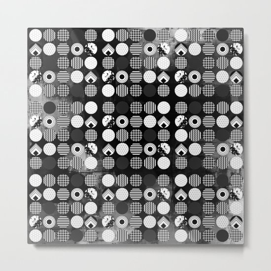 Hectic Geometric On Textured Black And White Metal Print