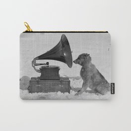 Chris the Dog and the Gramophone, Anarctic snow-covered polar black and white photography / photographs by Herbert Ponting Carry-All Pouch