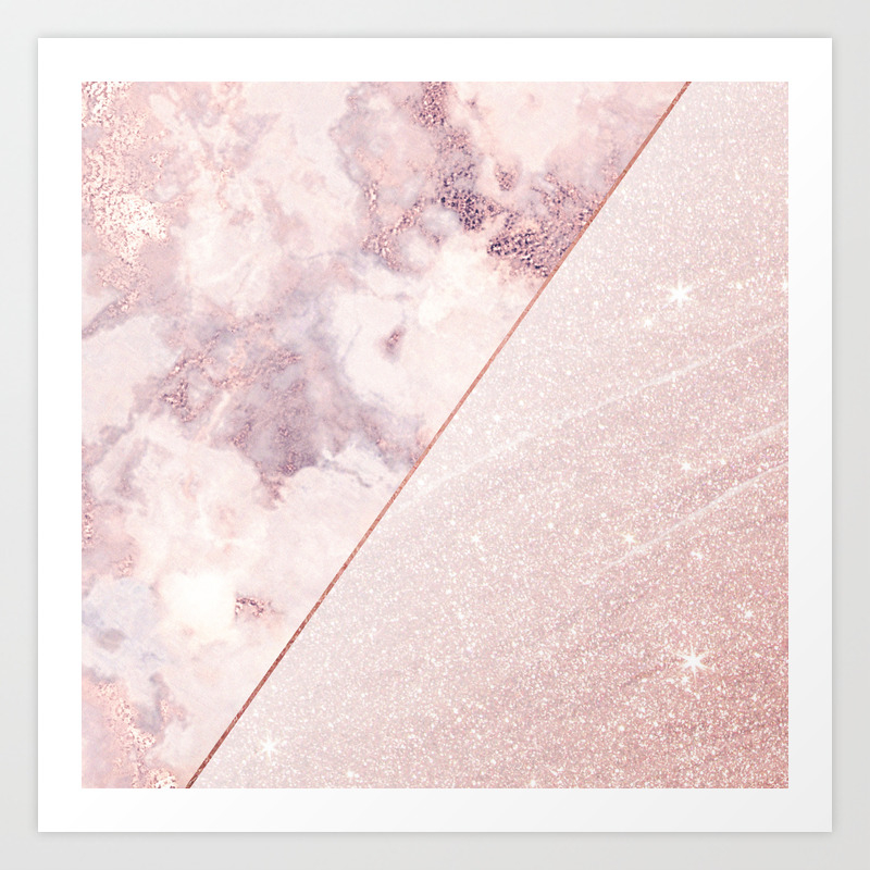 Girly Blush Pink Faux Rose Gold Marble Glitter Art Print By