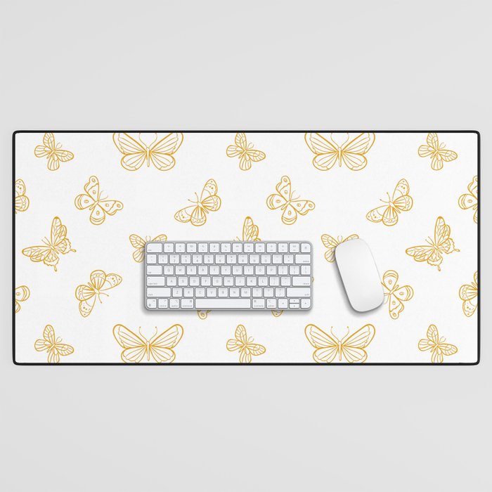 Mustard Butterflies Stencil Seamless Pattern Desk Mat
