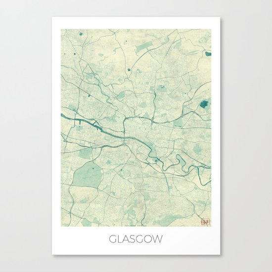 Glasgow Map Blue Vintage Canvas Print