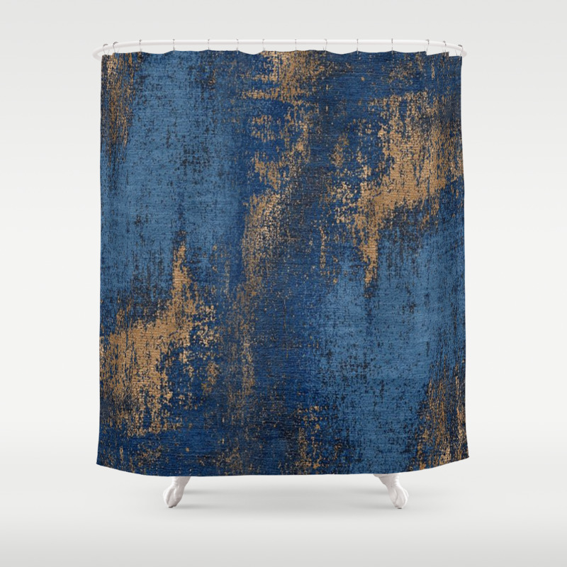 navy blue and gold shower curtain