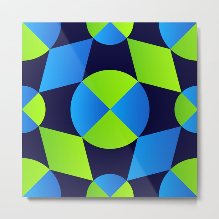 Green & Blue Color Arab Square Pattern Metal Print
