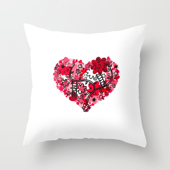 Red hearts and flowers in the heart with white background Throw Pillow