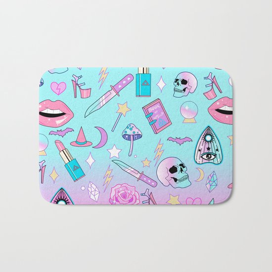 Girly Pastel Goth Witch Pattern Bath Mat