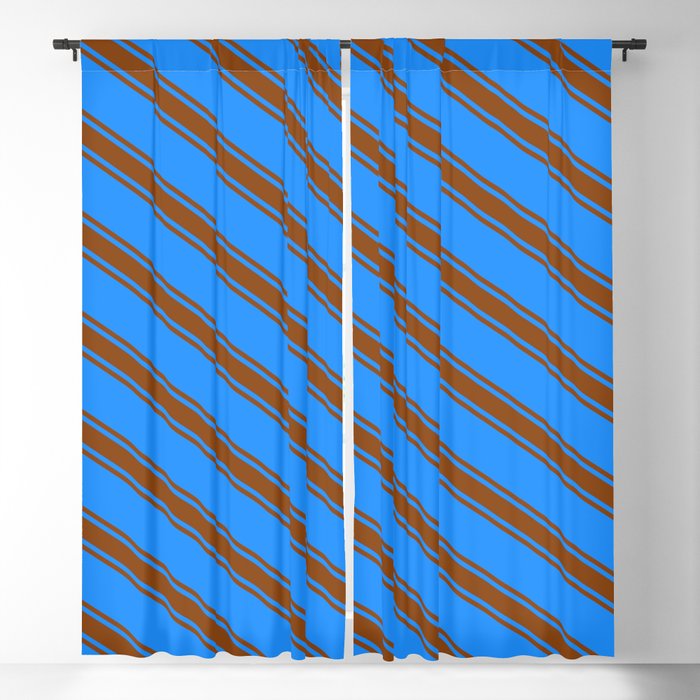 Blue & Brown Colored Lined/Striped Pattern Blackout Curtain