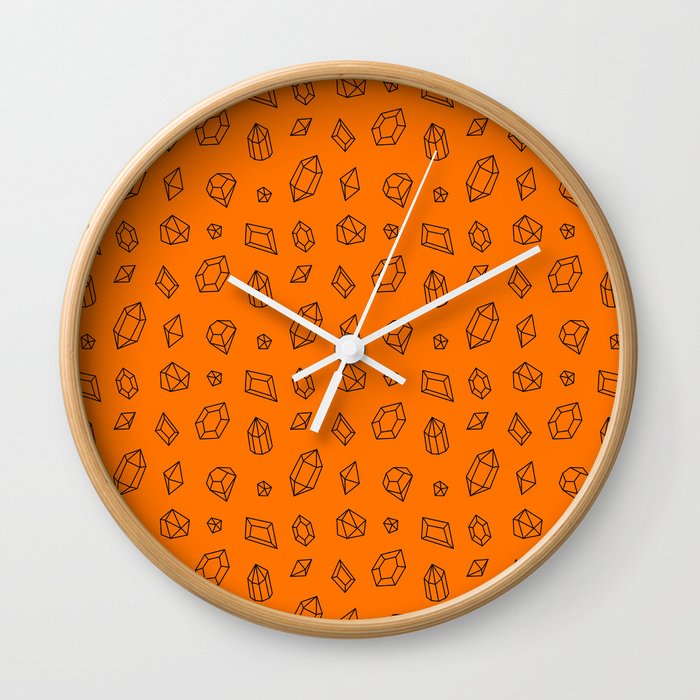 Orange and Black Gems Pattern Wall Clock