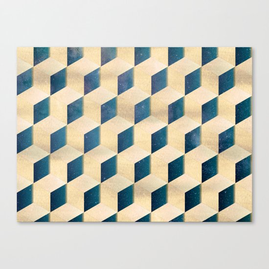 Space Cubes Gold Shimmery Galaxy Stars with Yellow Gold Canvas Print