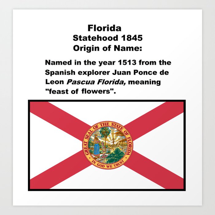 Florida Name Origin Words Above Flag Art Print By Cartoon7777