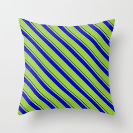 [ Thumbnail: Blue & Green Colored Pattern of Stripes Throw Pillow ]