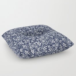 Navy Blue And White Eastern Floral Pattern Floor Pillow