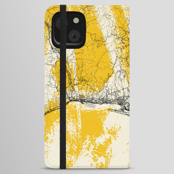 Genoa, Italy. City Map Painting. Yellow Collage. Summer iPhone Wallet Case