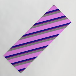 [ Thumbnail: Grey, Violet, Dark Blue & Purple Colored Lined Pattern Yoga Mat ]