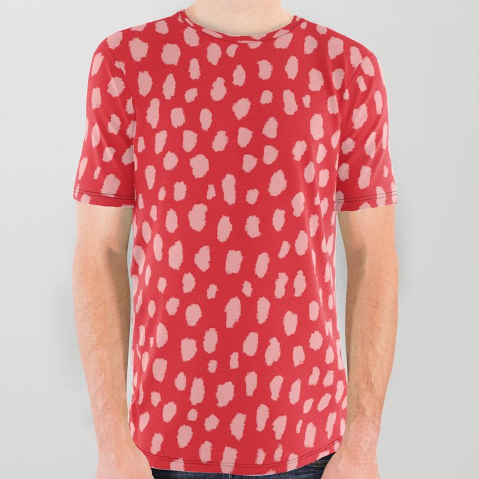 Dalmatian Polka Dot Spots Pattern (pink/red) All Over Graphic Tee