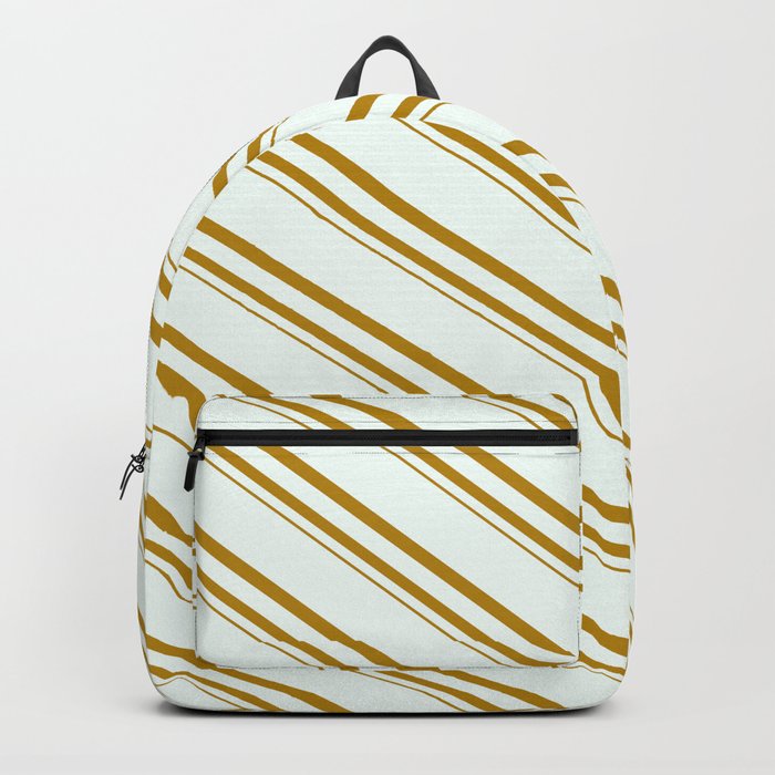 Mint Cream and Dark Goldenrod Colored Stripes Pattern Backpack