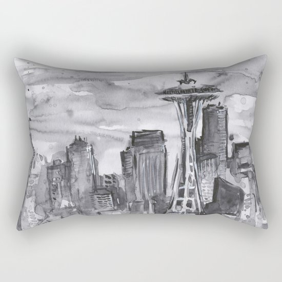 Seattle Skyline Watercolor Space Needle Washington PNW Rectangular Pillow