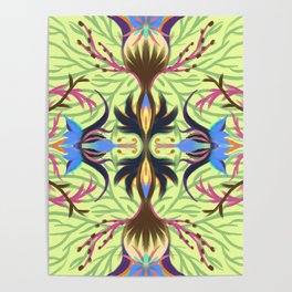 Folk art with wild inspired flowers Poster