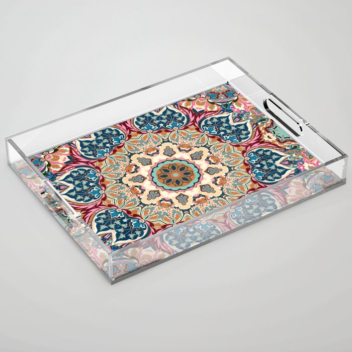 Ornamental Ethnic Bohemian Pattern XIII Ivory Aqua Blush  Acrylic Tray