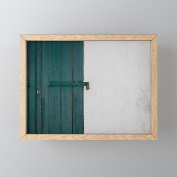 Blue green wooden shutters | France Framed Mini Art Print