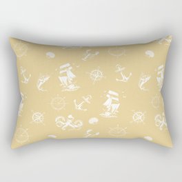 Beige And White Silhouettes Of Vintage Nautical Pattern Rectangular Pillow