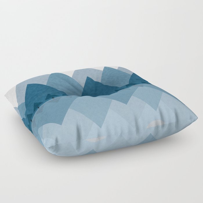 Calming Abstract Geometric Mountains Blue Floor Pillow