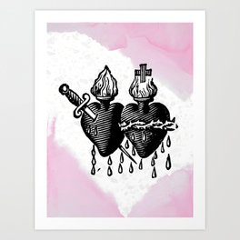 Pink Dark Holy Hearts Art Print