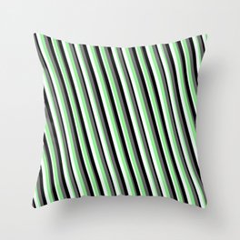 [ Thumbnail: Dim Gray, Light Green, Mint Cream & Black Colored Stripes Pattern Throw Pillow ]
