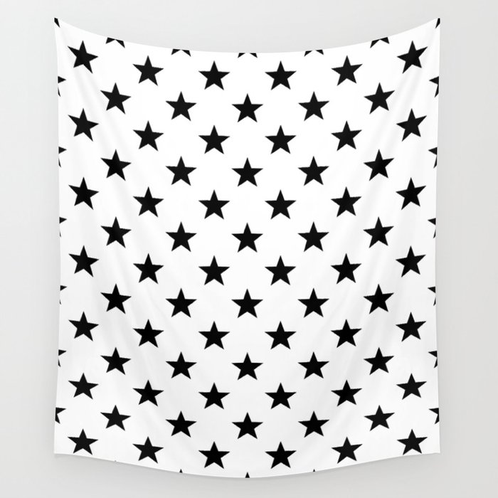 Black And White Star Pattern Minimalistic Christmas Design Wall Tapestry