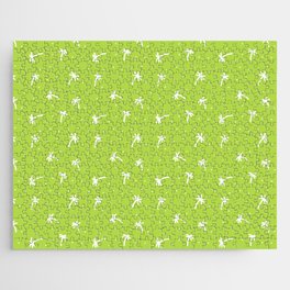 Apple Green And White Doodle Palm Tree Pattern Jigsaw Puzzle