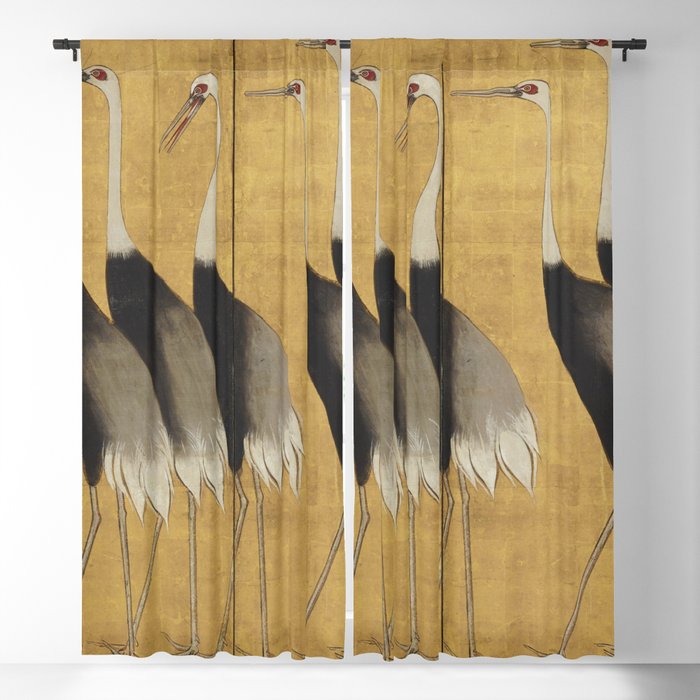 Red Crowned Cranes Vintage Japanese Nature Art Blackout Curtain