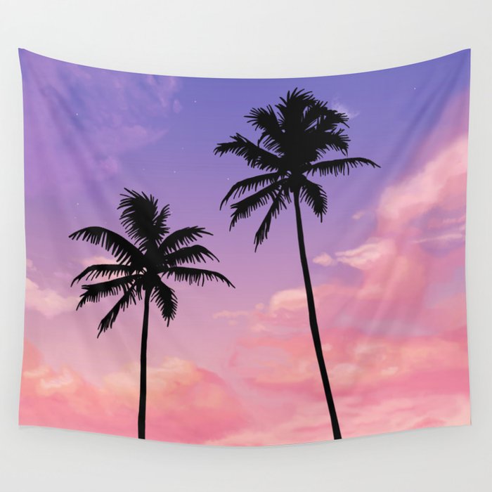 Palm tree purple Sunset Wall Tapestry