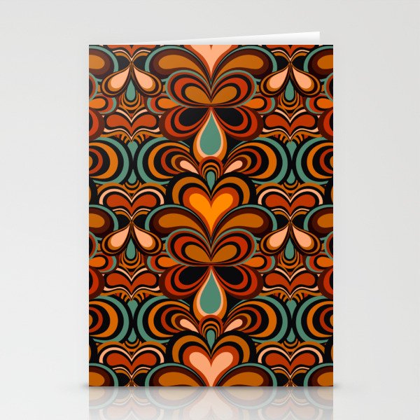 70s Retro Psychedelic Pattern Orange Teal Stationery Cards