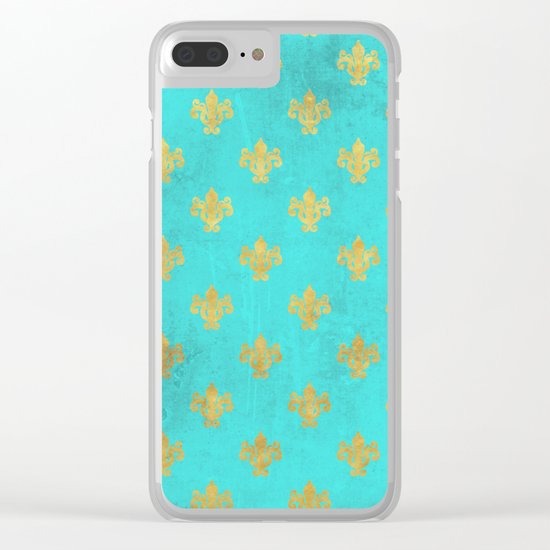 Queenlike on aqua I Gold Heraldry elements on turquoise background Clear iPhone Case