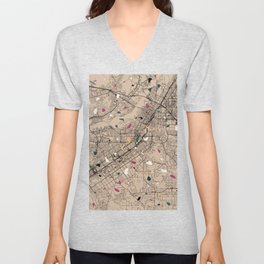 USA Riverside City Map - Beige Terrazzo Collage V Neck T Shirt