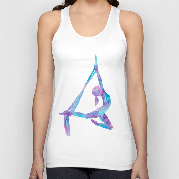 Aerial lady silky art silks yoga print watercolor painting aerialist gift drawing circus dance dancer silthouette woman gymnastics Tank Top