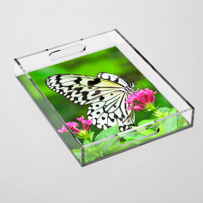 Butterfly and Pink Flowers Acrylic Tray