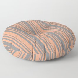 [ Thumbnail: Grey and Light Salmon Colored Lined Pattern Floor Pillow ]