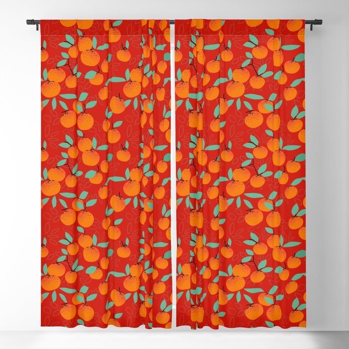 Oranges On Red Blackout Curtain