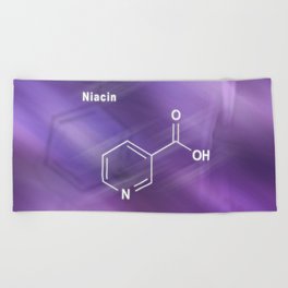 Niacin (nicotinic acid) molecule, vitamin B3 Structural chemical formula Beach Towel