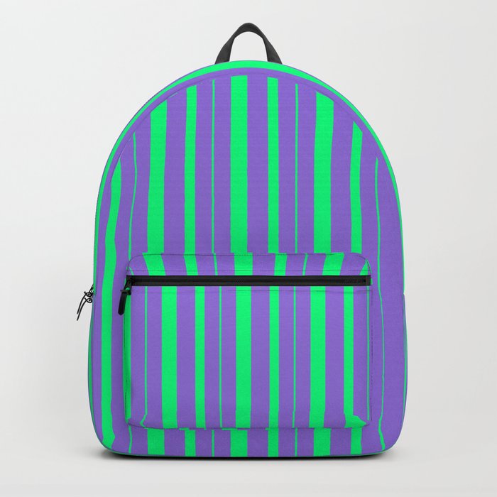 Purple and Green Colored Stripes Pattern Backpack