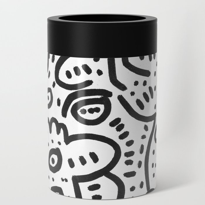 Yellow Blue Graffiti Art Doodle Black and White  Can Cooler