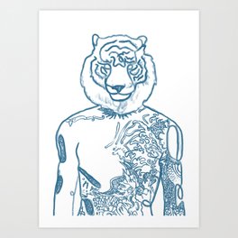 Tiger Man Line Art Art Print