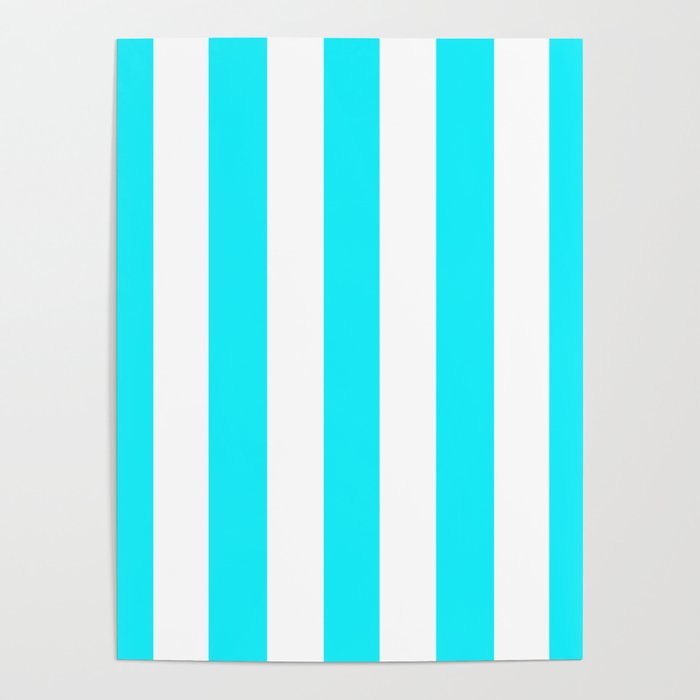 Lotion blue - solid color - white vertical lines pattern Poster