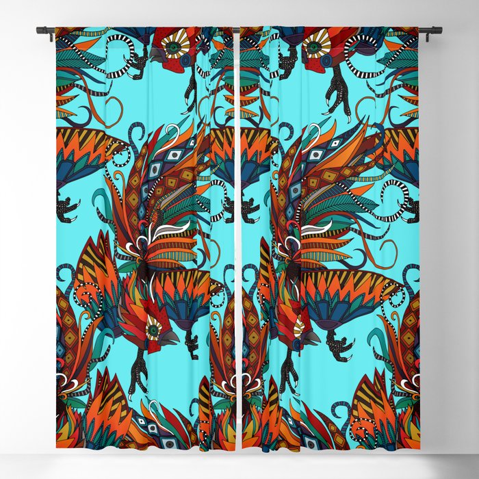 rooster ink turquoise Blackout Curtain