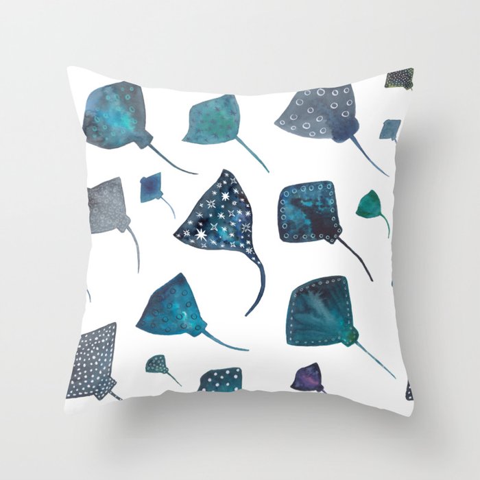 Stingray and Manta Ray Starry Ocean Pattern Throw Pillow