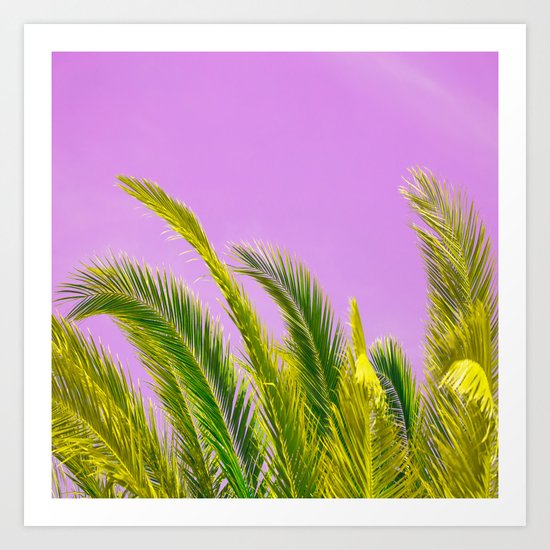 Green palm leaves on a pink background - #Society6 #Buyart Art Print