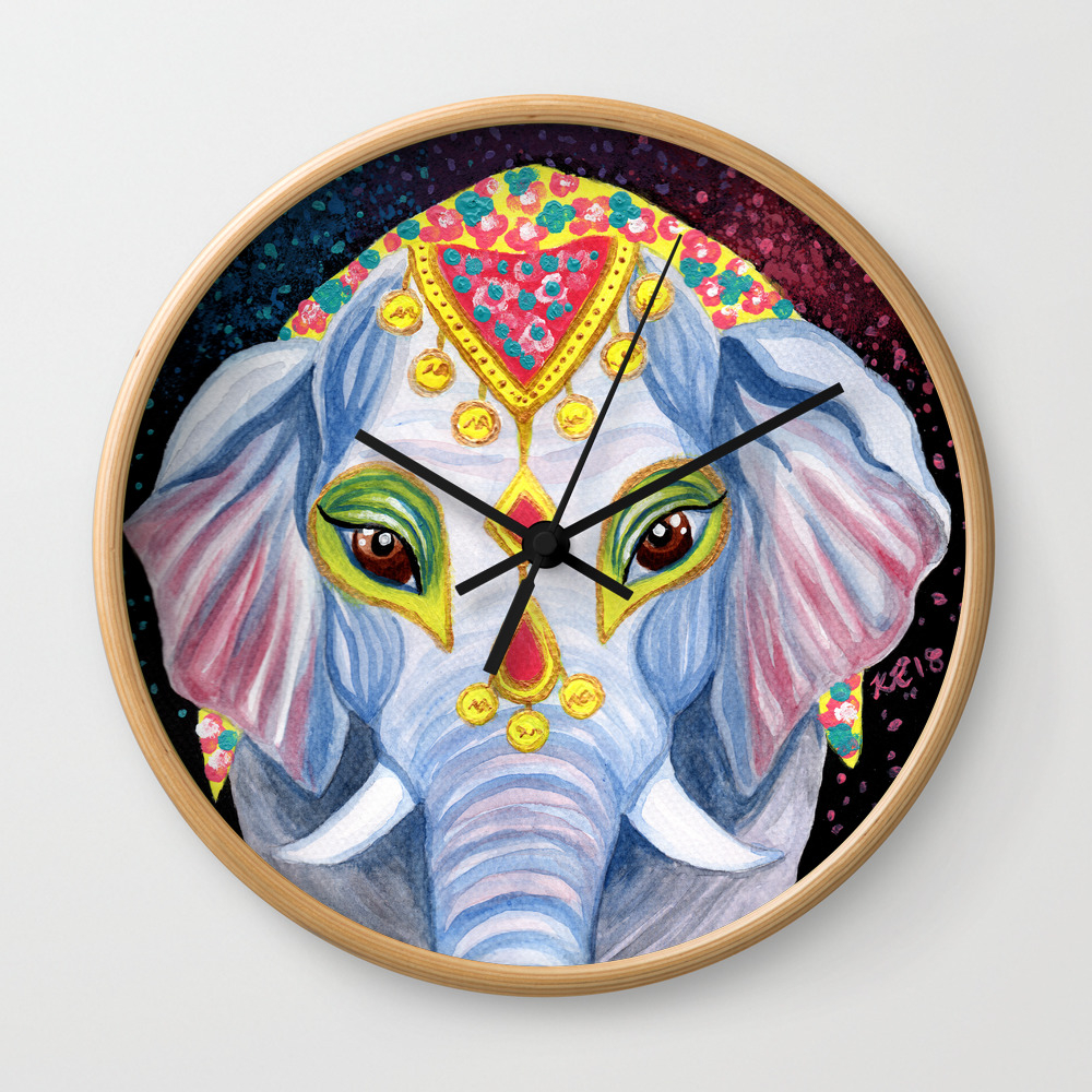 Indian Holi Elephant Watercolor And Acrylic Painting Wall Clock By Ilylilyart Society6