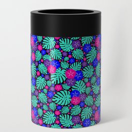 Monstera and Hibiscus Tropical Chintz - Aqua, Pink and Purple Can Cooler