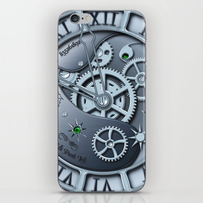 Steampunk clock silver iPhone Skin